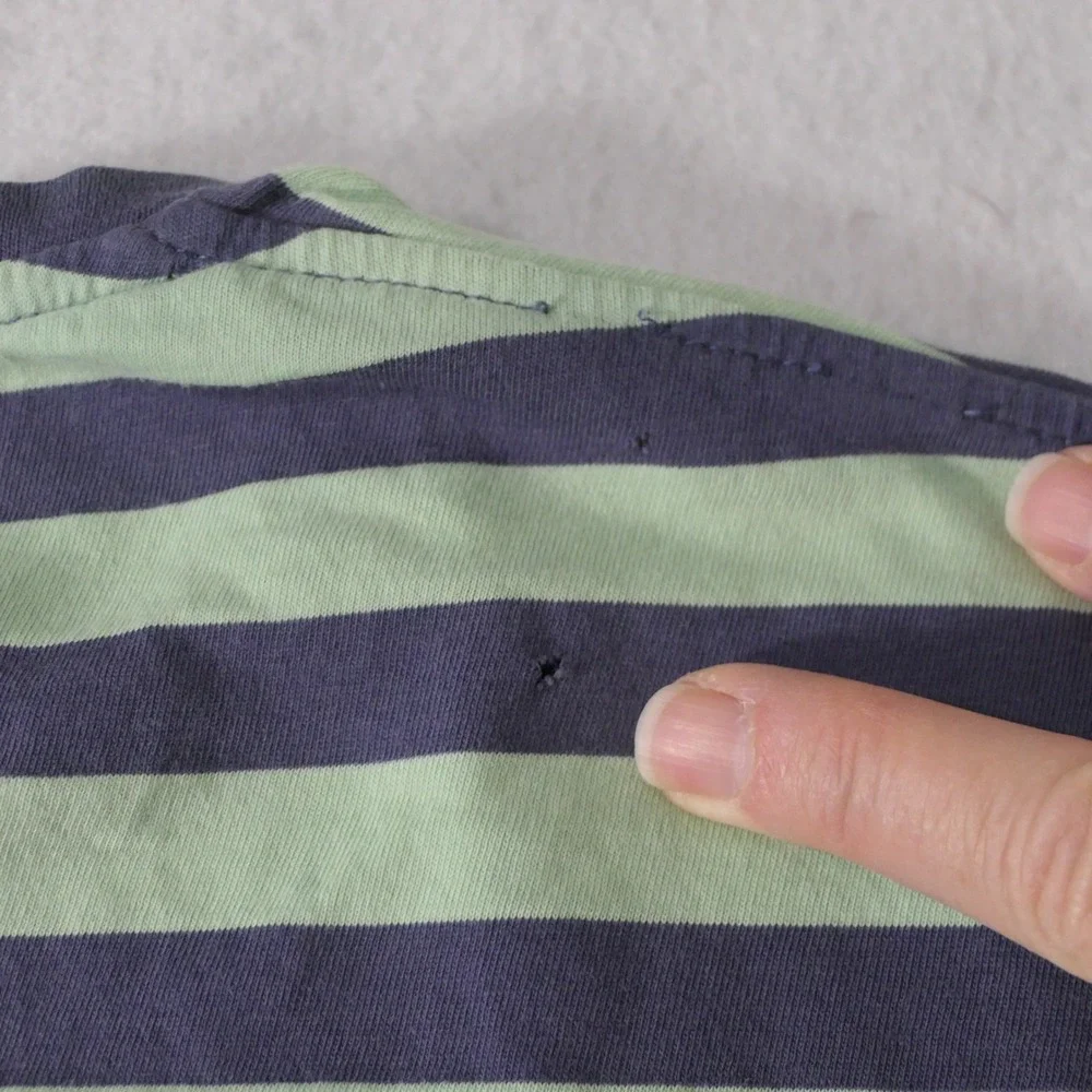 Vintage 90s Polo Ralph Lauren Mens T Shirt L Green Blue Striped Distressed Y2K
